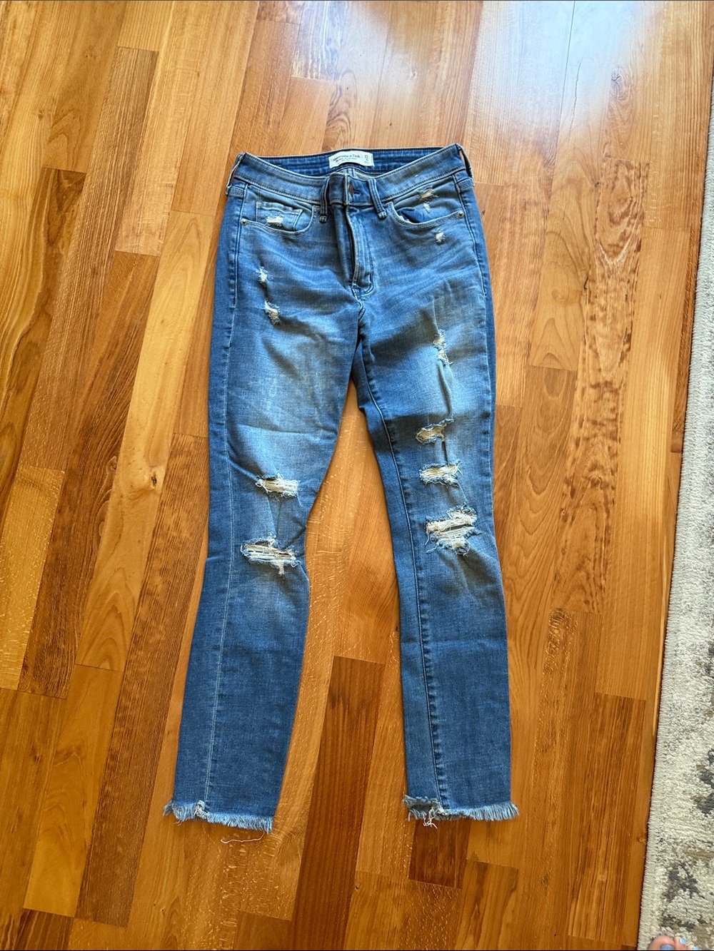 Abercrombie & Fitch Ripped Blue Ankle Skinny Jeans